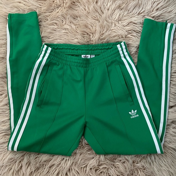 adidas Pants - Women’s Adidas Green Joggers with White Stripes